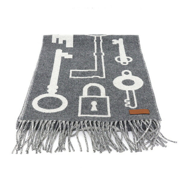Hermes HERMRS Hermès Cashmere Scarf Kazak Key Collection 100% Gray